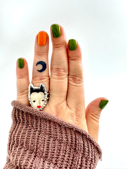 The Weirdlings Collection - Doll Head Ring | Size 7 | Fine Silver