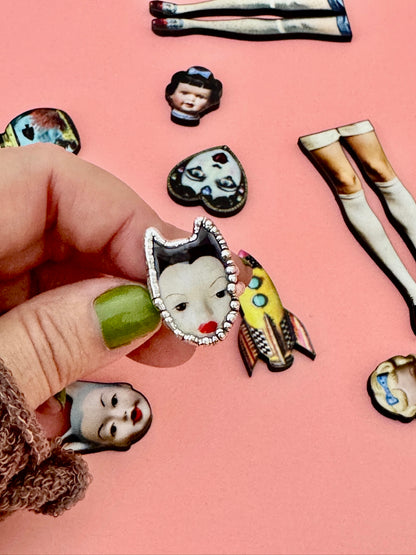 The Weirdlings Collection - Doll Head Ring | Size 7 | Fine Silver