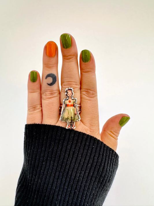 party girl statement ring, fine silver, size 10.5