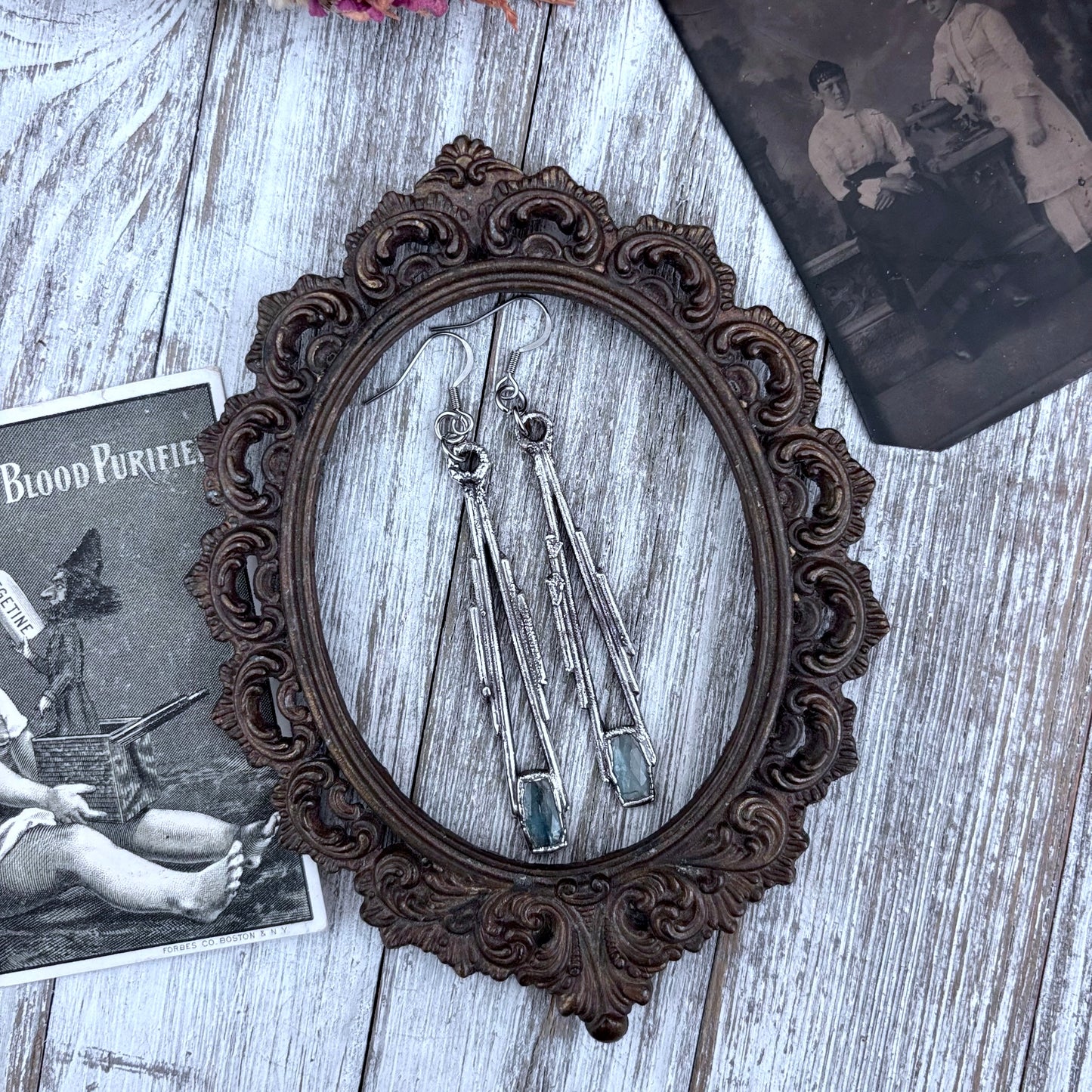 Blue Kyanite Fine Silver Crystal Drop Earrings / Long Dangle Witchy Earrings