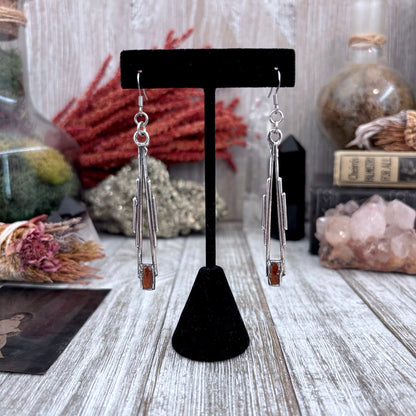 Orange Kyanite Fine Silver Crystal Drop Earrings / Long Dangle Witchy Earrings