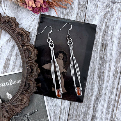 Orange Kyanite Fine Silver Crystal Drop Earrings / Long Dangle Witchy Earrings