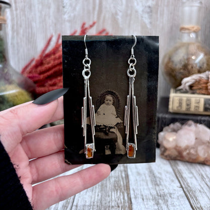 Orange Kyanite Fine Silver Crystal Drop Earrings / Long Dangle Witchy Earrings