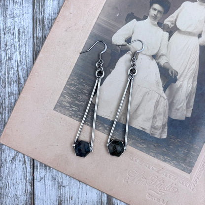 Moss Agate Fine Silver Crystal Drop Earrings / Long Dangle Witchy Earrings