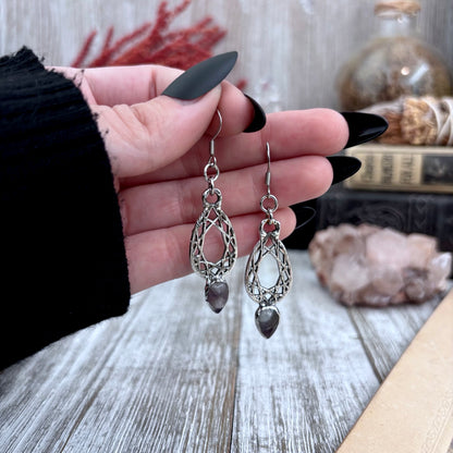 Amethyst Fine Silver Crystal Drop Earrings / Long Dangle Witchy Earrings