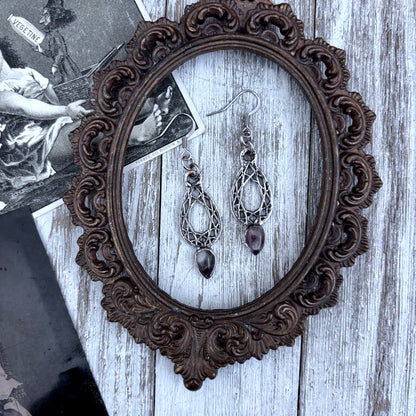 Amethyst Fine Silver Crystal Drop Earrings / Long Dangle Witchy Earrings