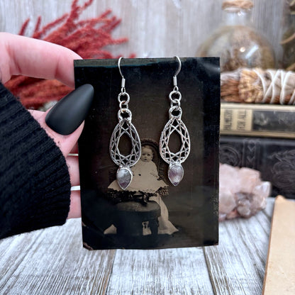 Amethyst Fine Silver Crystal Drop Earrings / Long Dangle Witchy Earrings