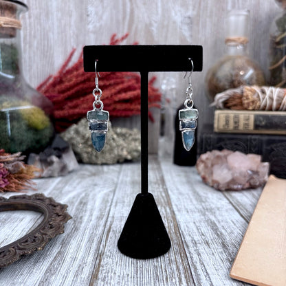 Multistone Blue Kyanite Fine Silver Crystal Earrings / Long Dangle Witchy Earrings
