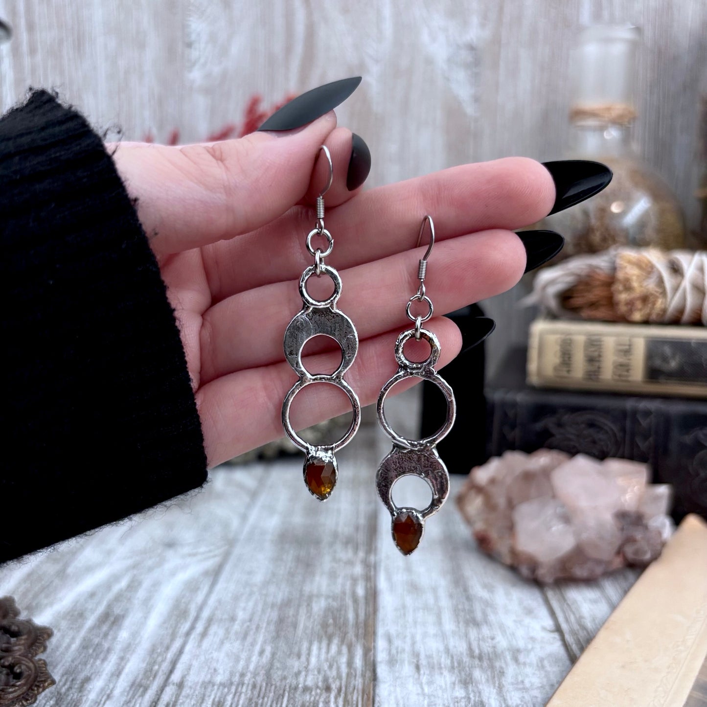 Orange Kyanite Fine Silver Crystal Drop Earrings / Long Dangle Witchy Earrings