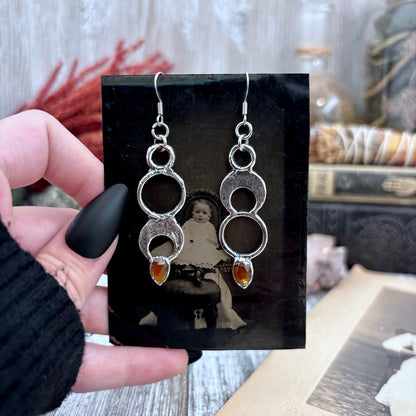 Orange Kyanite Fine Silver Crystal Drop Earrings / Long Dangle Witchy Earrings