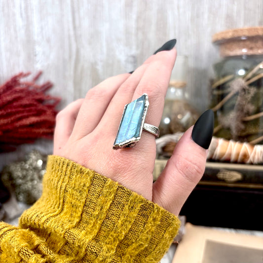 Aqua Aura Quartz Crystal Ring Set in Fine Silver Size 7 / Foxlark Collection - One of a Kind
