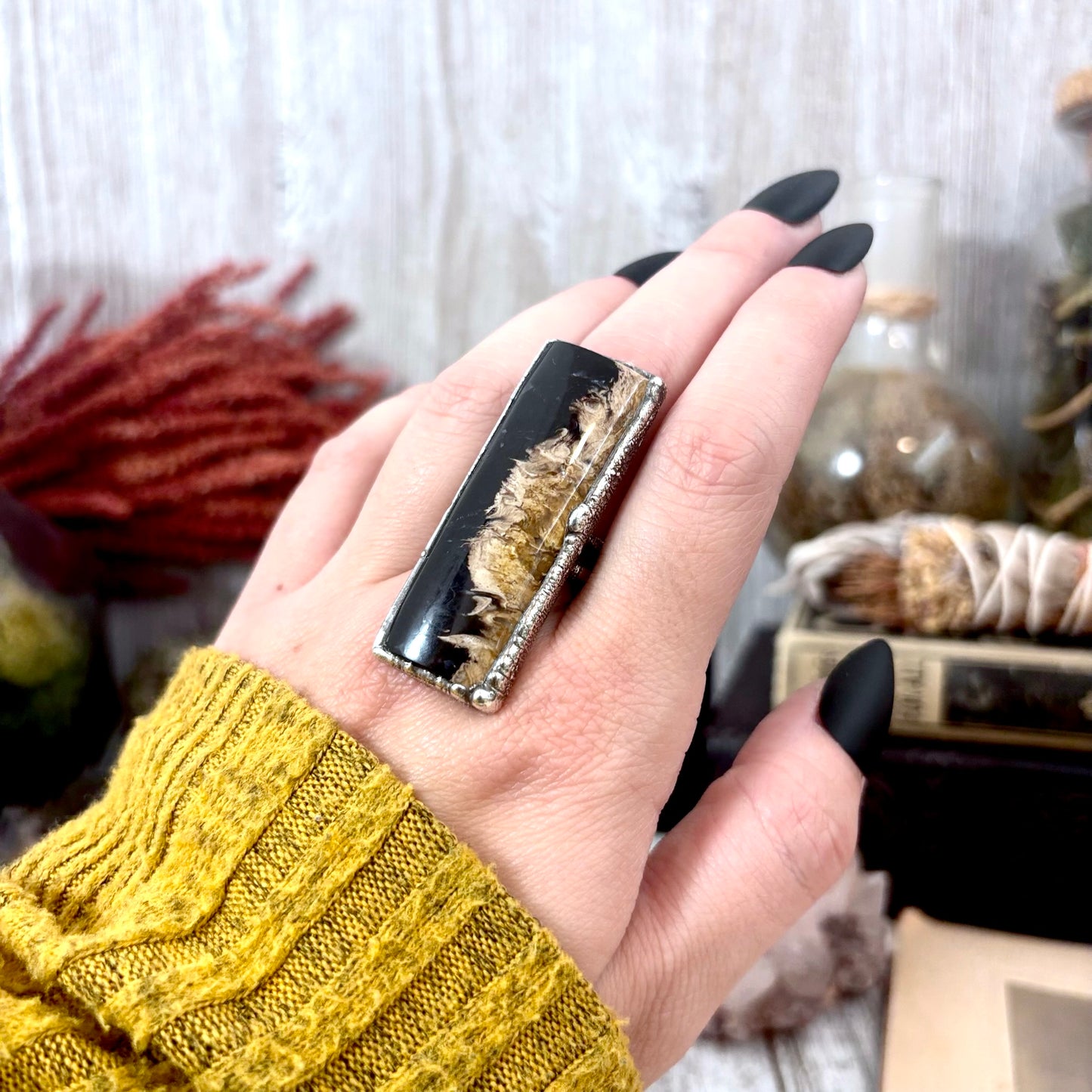 Fossilized Palm Root Crystal Ring Fine Silver Size 9 / Foxlark Collection - One of a Kind