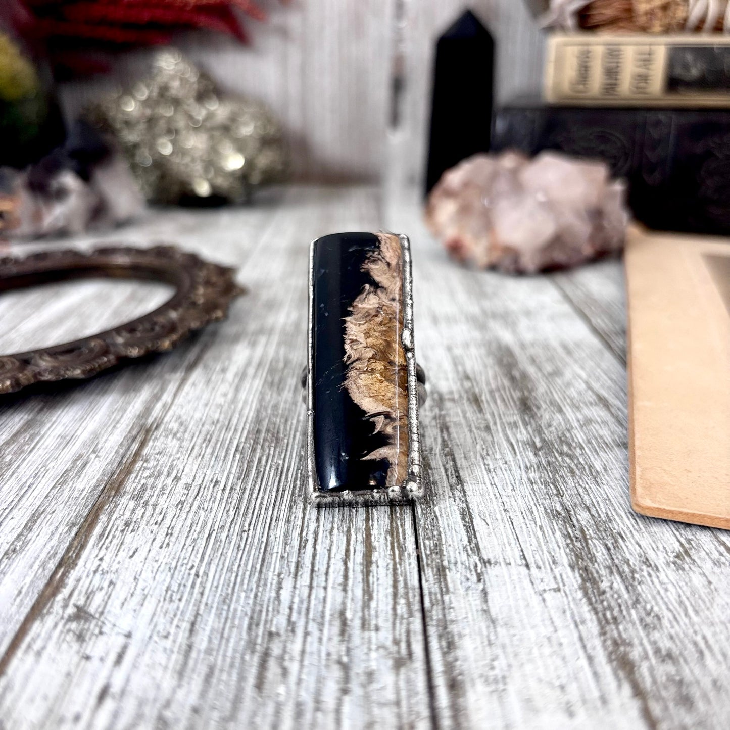 Fossilized Palm Root Crystal Ring Fine Silver Size 9 / Foxlark Collection - One of a Kind