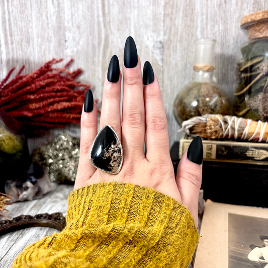 Fossilized Palm Root Crystal Ring Fine Silver Size 5.5 / Foxlark Collection - One of a Kind