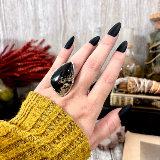 Fossilized Palm Root Crystal Ring Fine Silver Size 5.5 / Foxlark Collection - One of a Kind