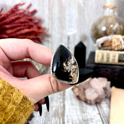 Fossilized Palm Root Crystal Ring Fine Silver Size 5.5 / Foxlark Collection - One of a Kind