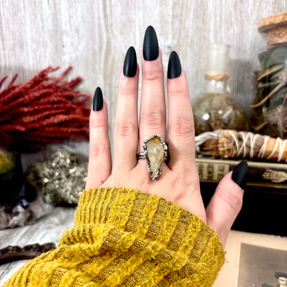 Raw Citrine Crystal Ring Fine Silver Size 10 / Foxlark Collection - One of a Kind