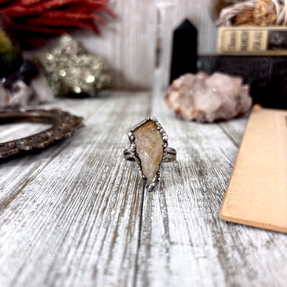 Raw Citrine Crystal Ring Fine Silver Size 10 / Foxlark Collection - One of a Kind