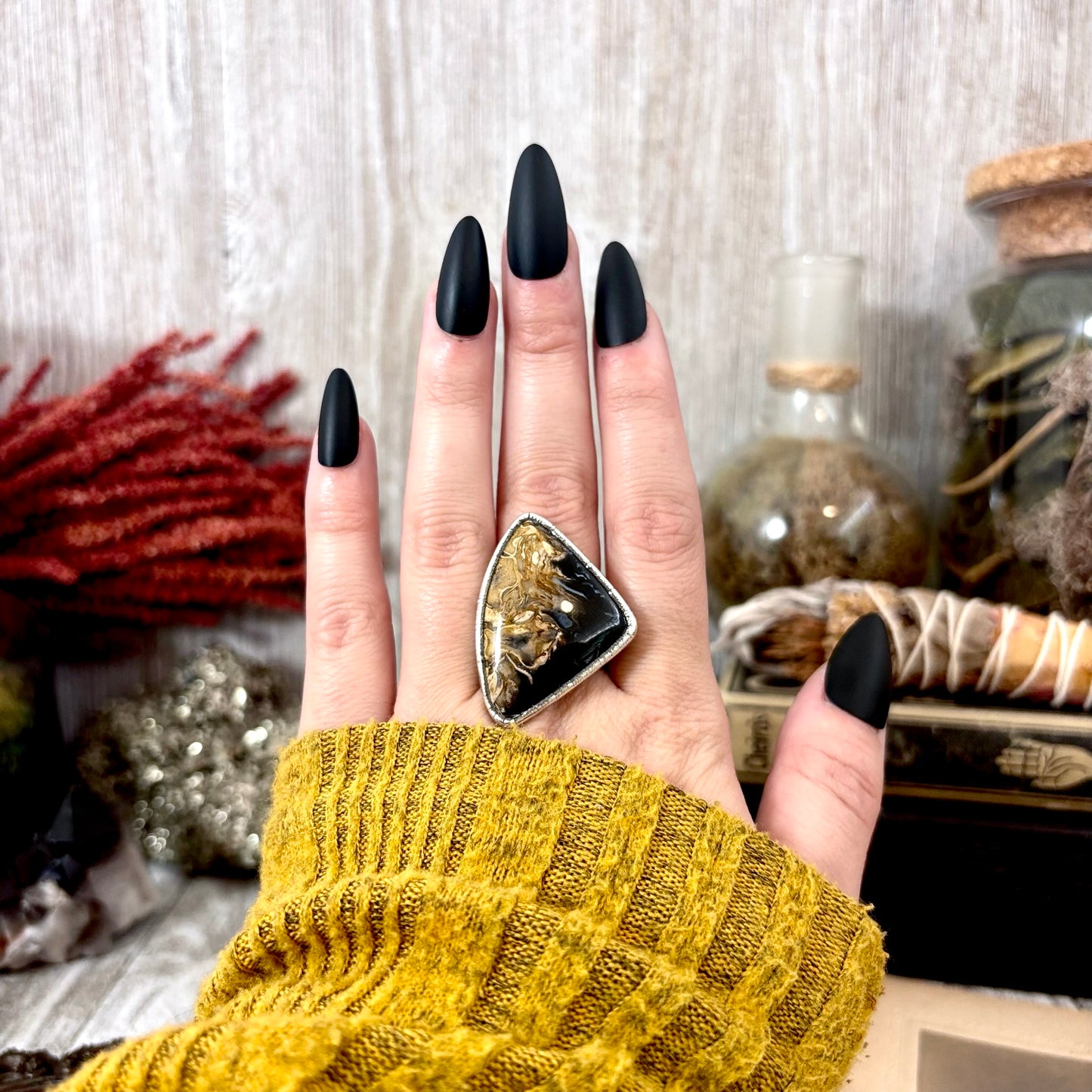 Fossilized Palm Root Crystal Ring Fine Silver Size 9 / Foxlark Collection - One of a Kind