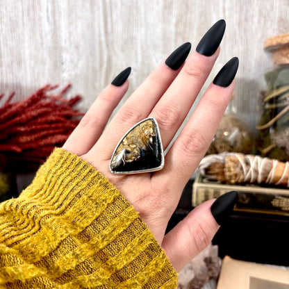 Fossilized Palm Root Crystal Ring Fine Silver Size 9 / Foxlark Collection - One of a Kind