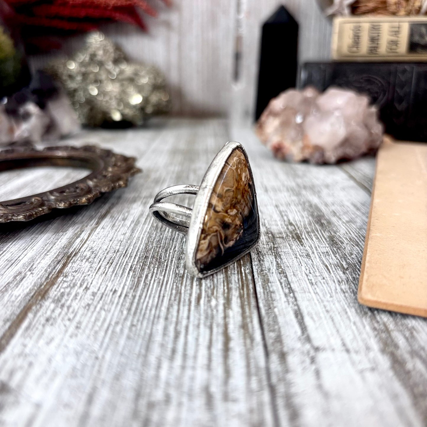 Fossilized Palm Root Crystal Ring Fine Silver Size 9 / Foxlark Collection - One of a Kind