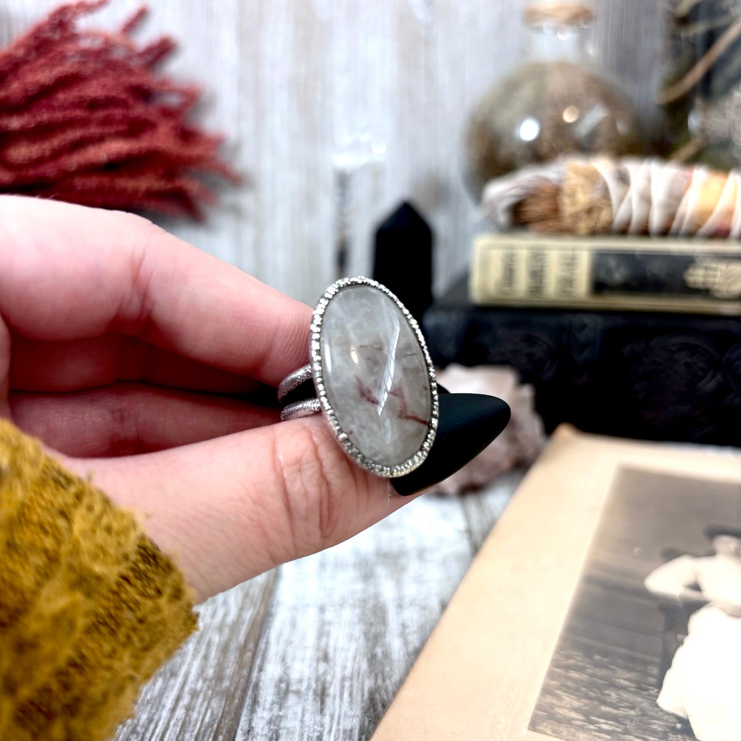 Rutilated Quartz Crystal Ring Fine Silver Size 9 / Foxlark Collection - One of a Kind