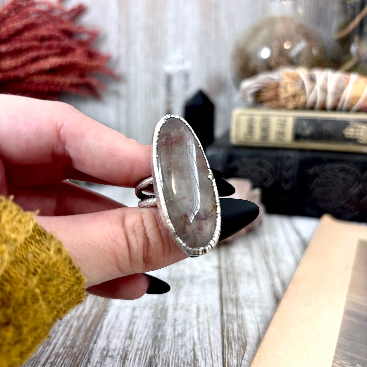 Rutilated Quartz Crystal Ring Fine Silver Size 10 / Foxlark Collection - One of a Kind