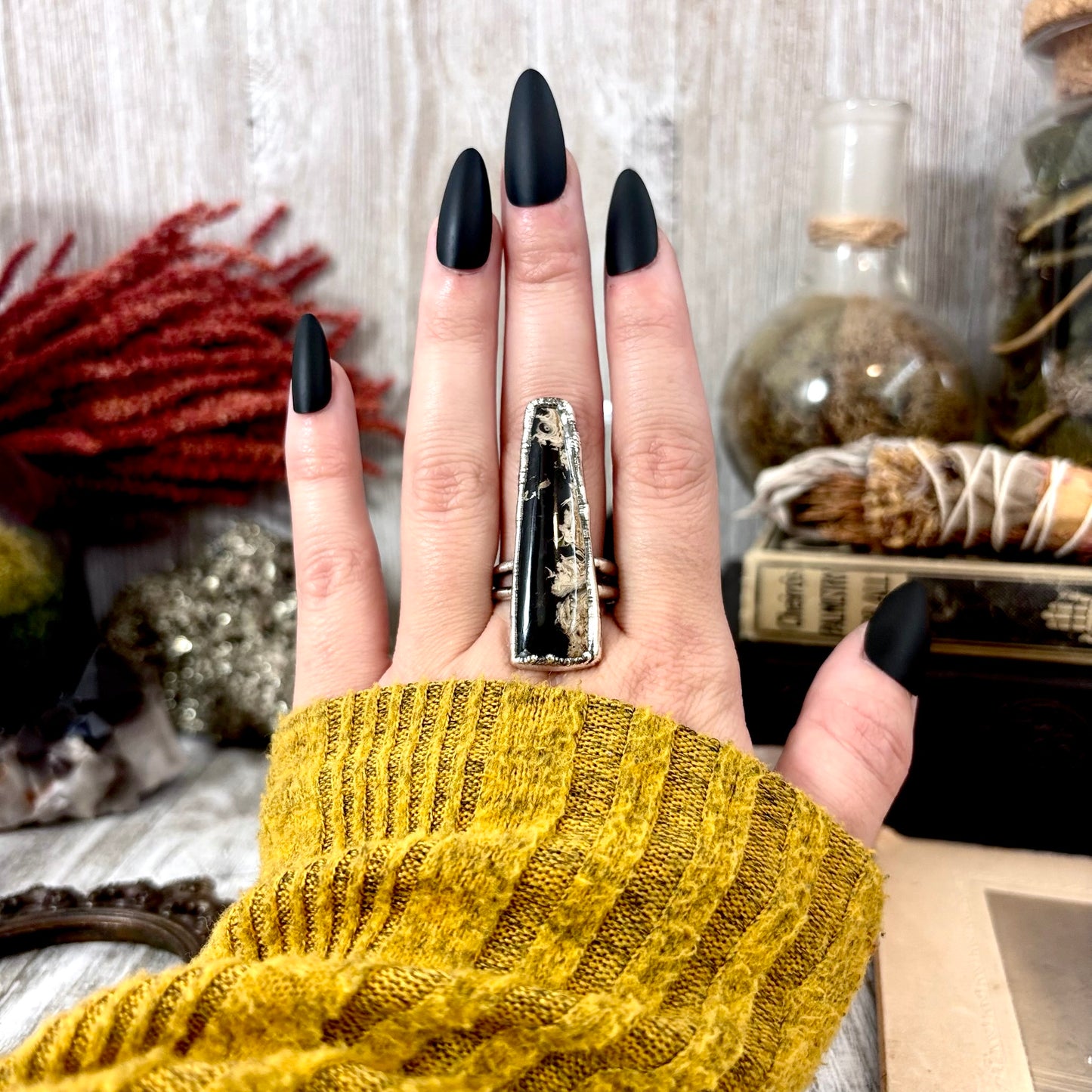 Fossilized Palm Root Crystal Ring Fine Silver Size 10 / Foxlark Collection - One of a Kind