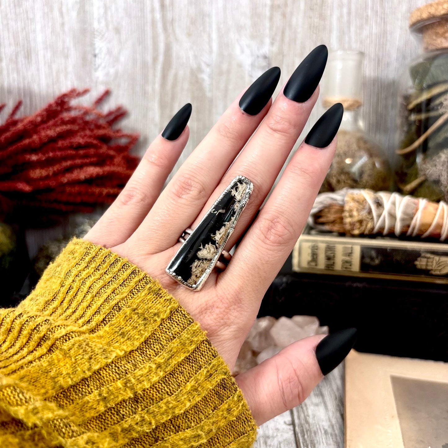 Fossilized Palm Root Crystal Ring Fine Silver Size 10 / Foxlark Collection - One of a Kind