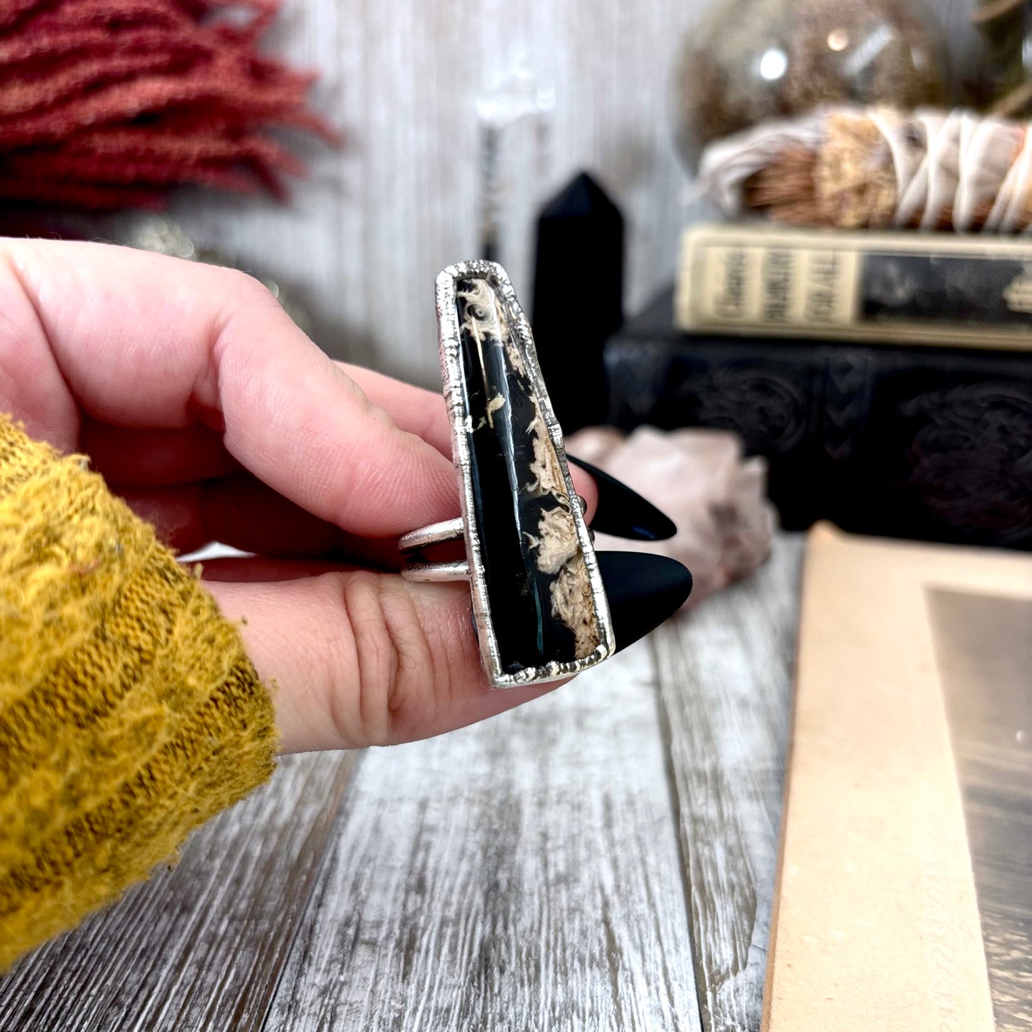 Fossilized Palm Root Crystal Ring Fine Silver Size 10 / Foxlark Collection - One of a Kind