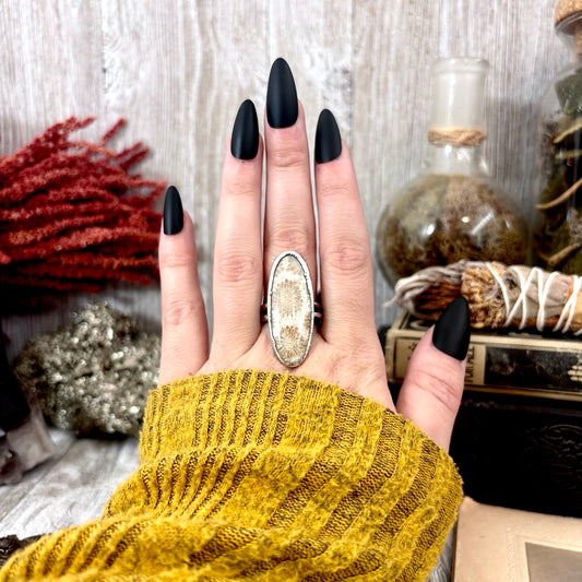 Fossilized Coral Crystal Ring Fine Silver Size 10/ Foxlark Collection - One of a Kind