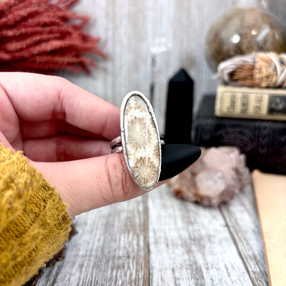 Fossilized Coral Crystal Ring Fine Silver Size 10/ Foxlark Collection - One of a Kind