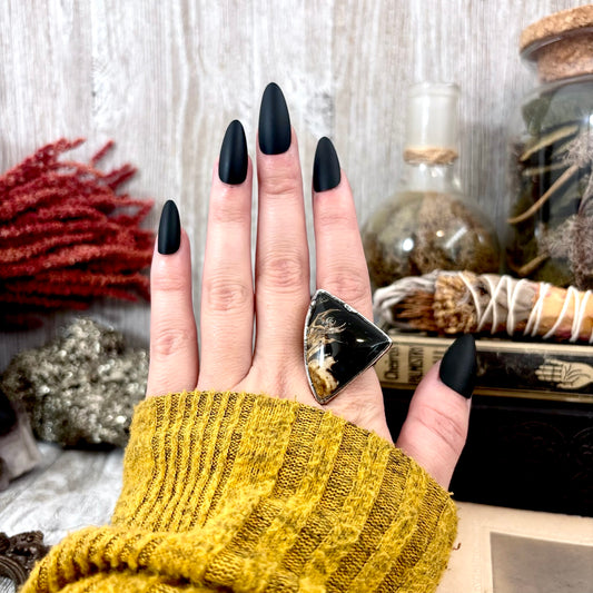 Fossilized Palm Root Crystal Ring Fine Silver Size 6.5 / Foxlark Collection - One of a Kind