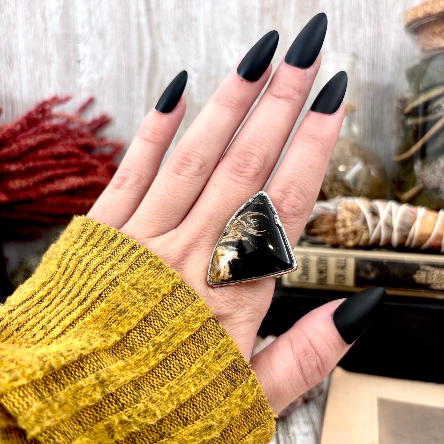 Fossilized Palm Root Crystal Ring Fine Silver Size 6.5 / Foxlark Collection - One of a Kind