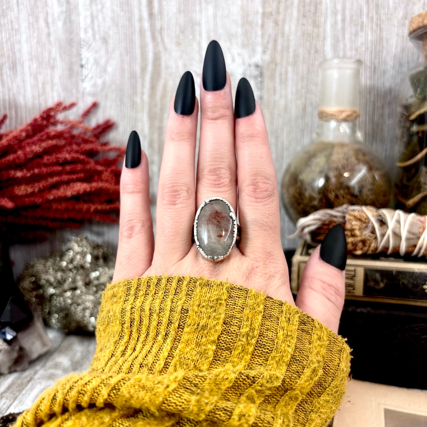Rutilated Quartz Crystal Ring Fine Silver Size 10 / Foxlark Collection - One of a Kind