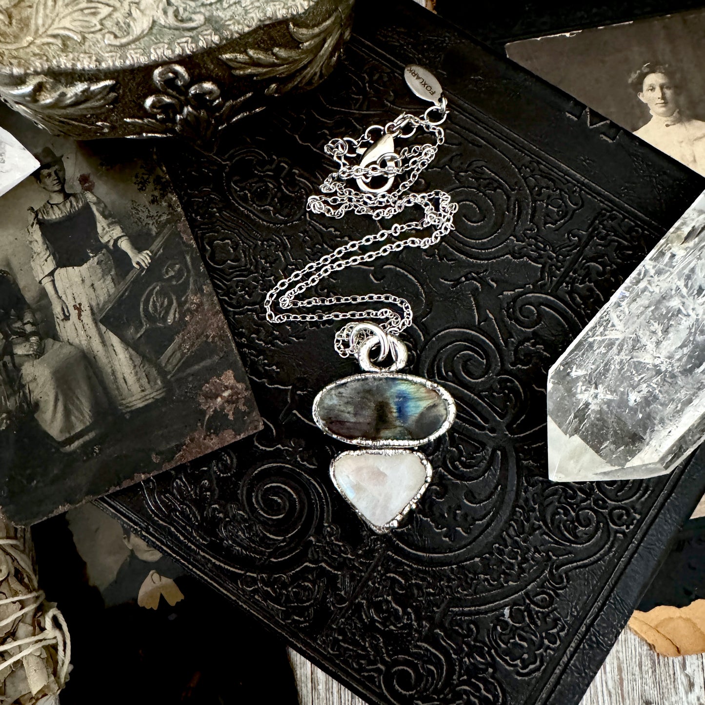 Multi Stone Labradorite Rainbow Moonstone Necklace Silver / Foxlark Collection