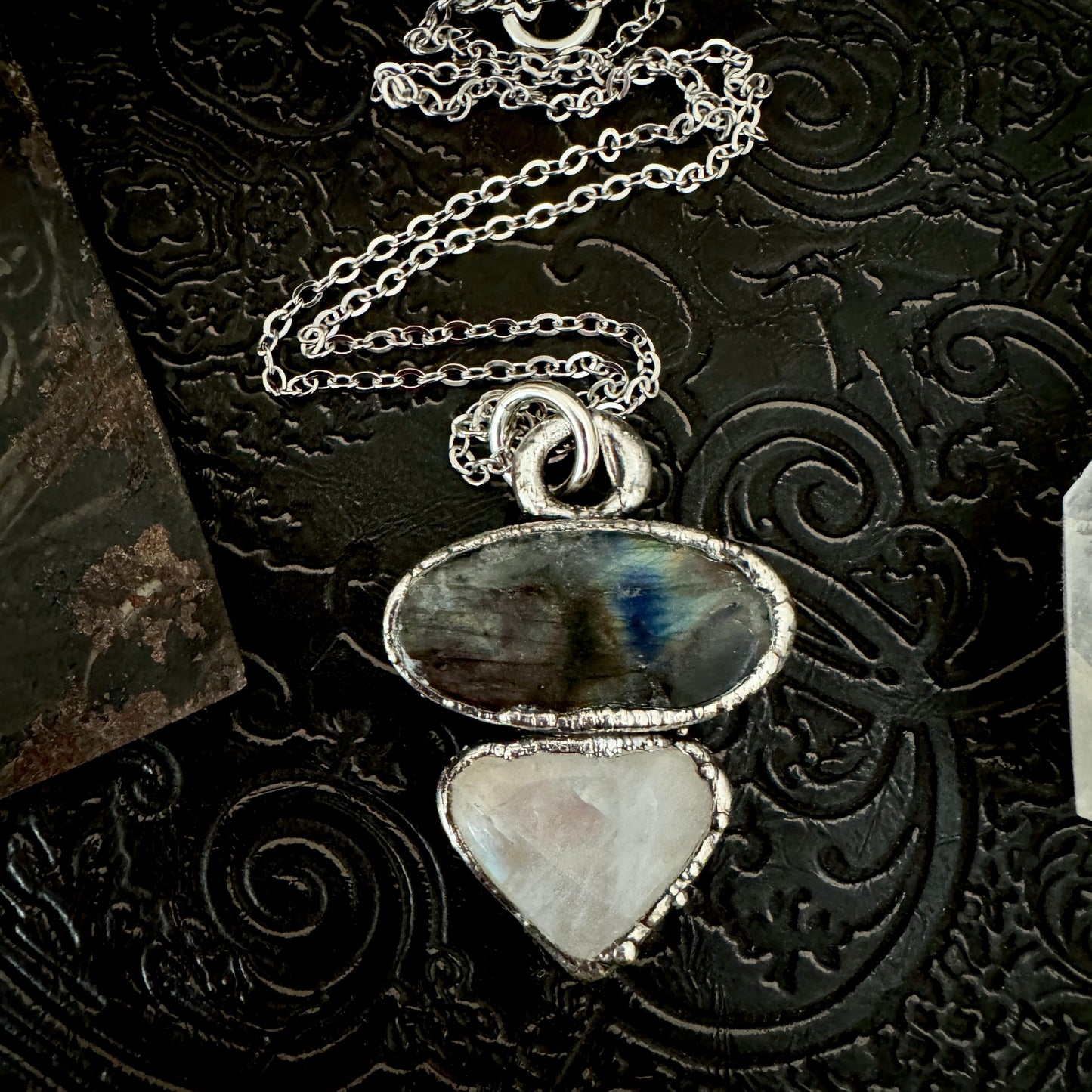 Multi Stone Labradorite Rainbow Moonstone Necklace Silver / Foxlark Collection