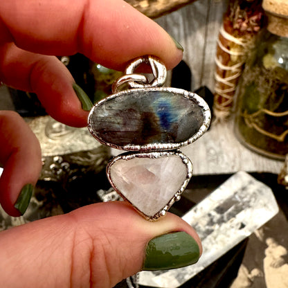 Multi Stone Labradorite Rainbow Moonstone Necklace Silver / Foxlark Collection