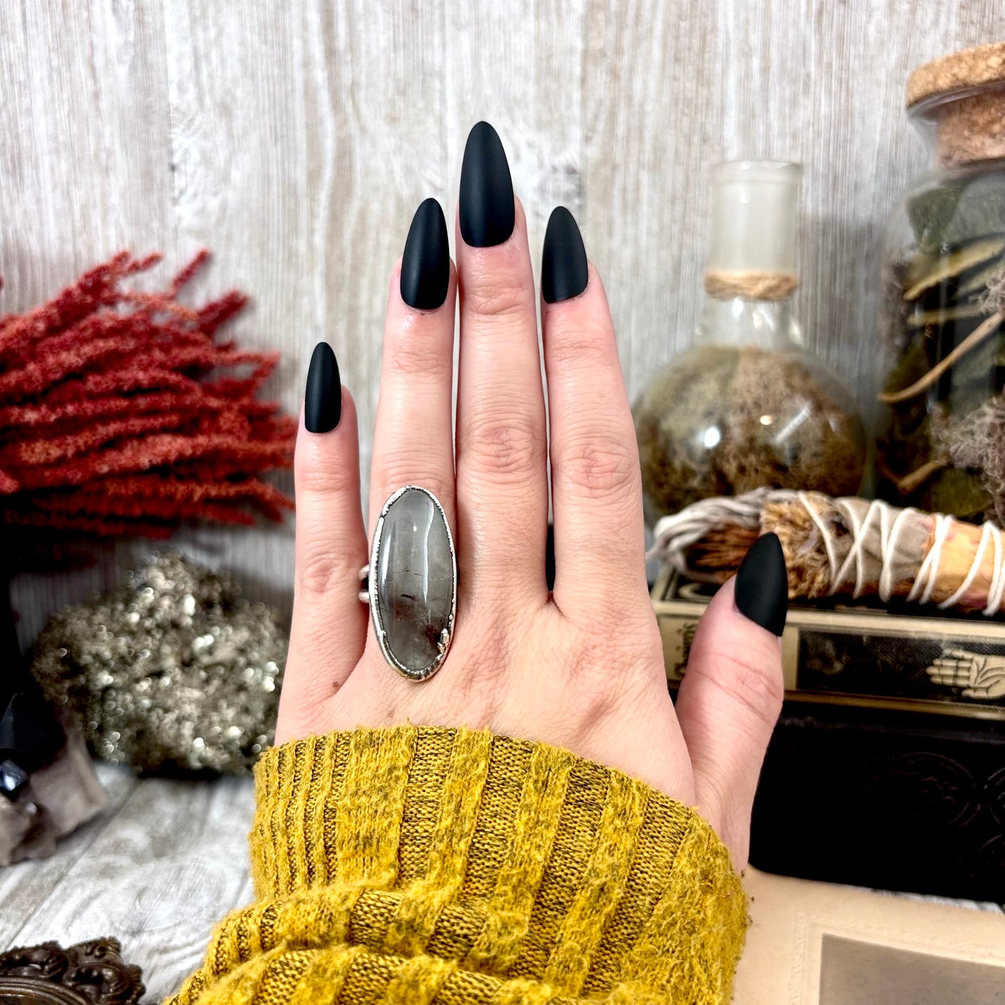 Rutilated Quartz Crystal Ring Fine Silver Size 6 / Foxlark Collection - One of a Kind