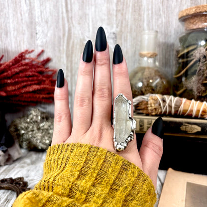 Raw Clear Quartz Crystal Ring Fine Silver Size 6.5 / Foxlark Collection - One of a Kind
