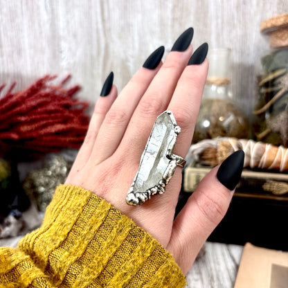 Raw Clear Quartz Crystal Ring Fine Silver Size 6.5 / Foxlark Collection - One of a Kind