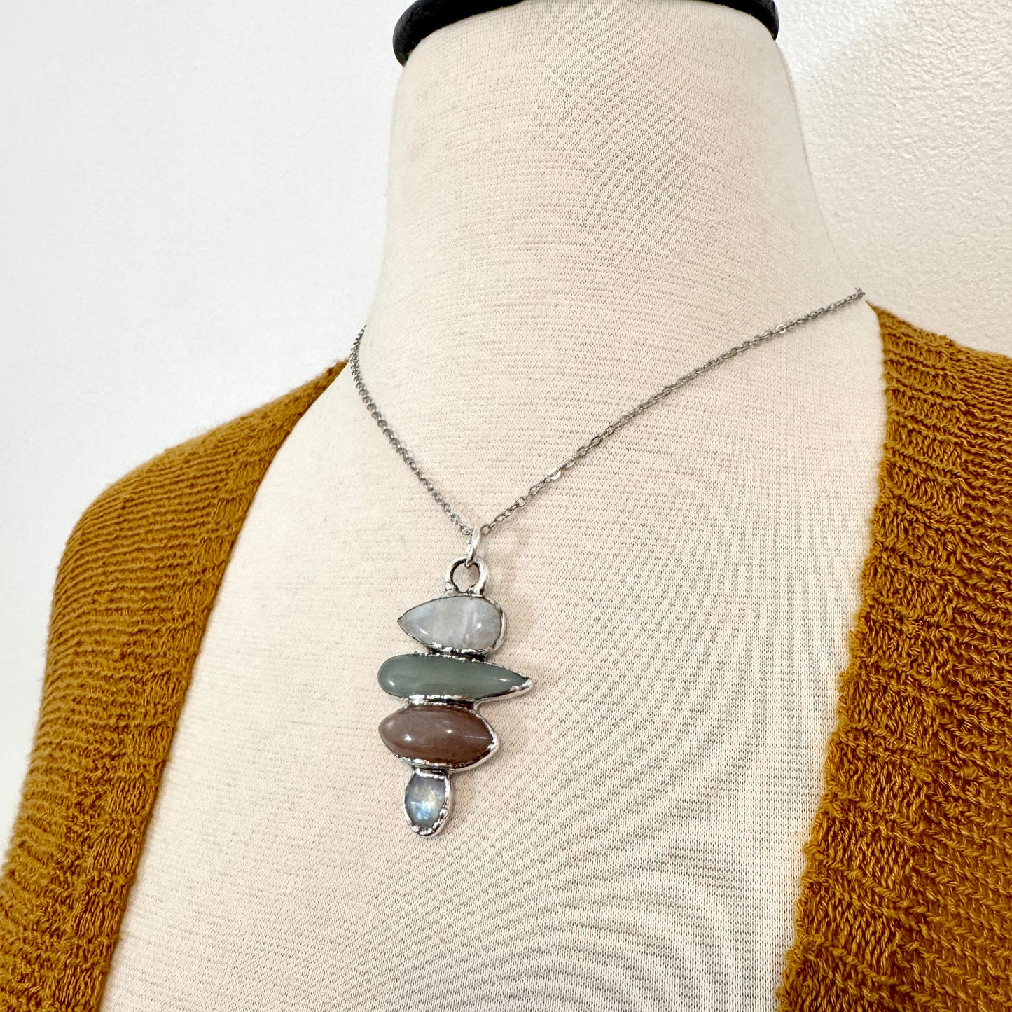 Multi Stone Rainbow Moonstone Chalcedony Peach Moonstone Necklace Silver / Foxlark Collection