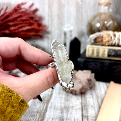 Raw Clear Quartz Crystal Ring Fine Silver Size 6.5 / Foxlark Collection - One of a Kind