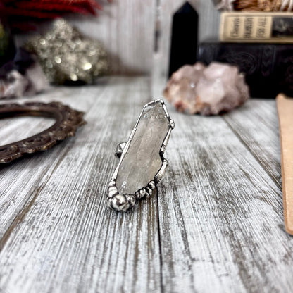Raw Clear Quartz Crystal Ring Fine Silver Size 6.5 / Foxlark Collection - One of a Kind