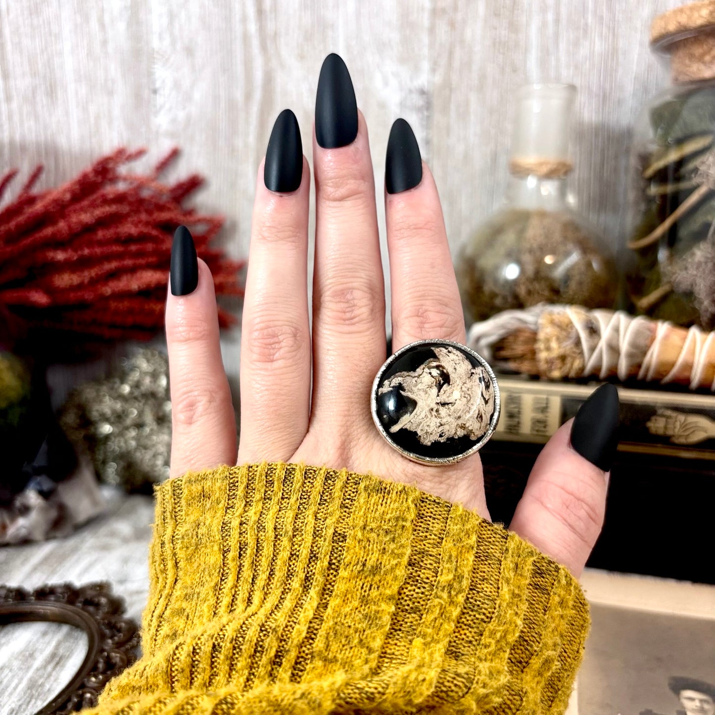 Fossilized Palm Root Crystal Ring Fine Silver Size 7 / Foxlark Collection - One of a Kind