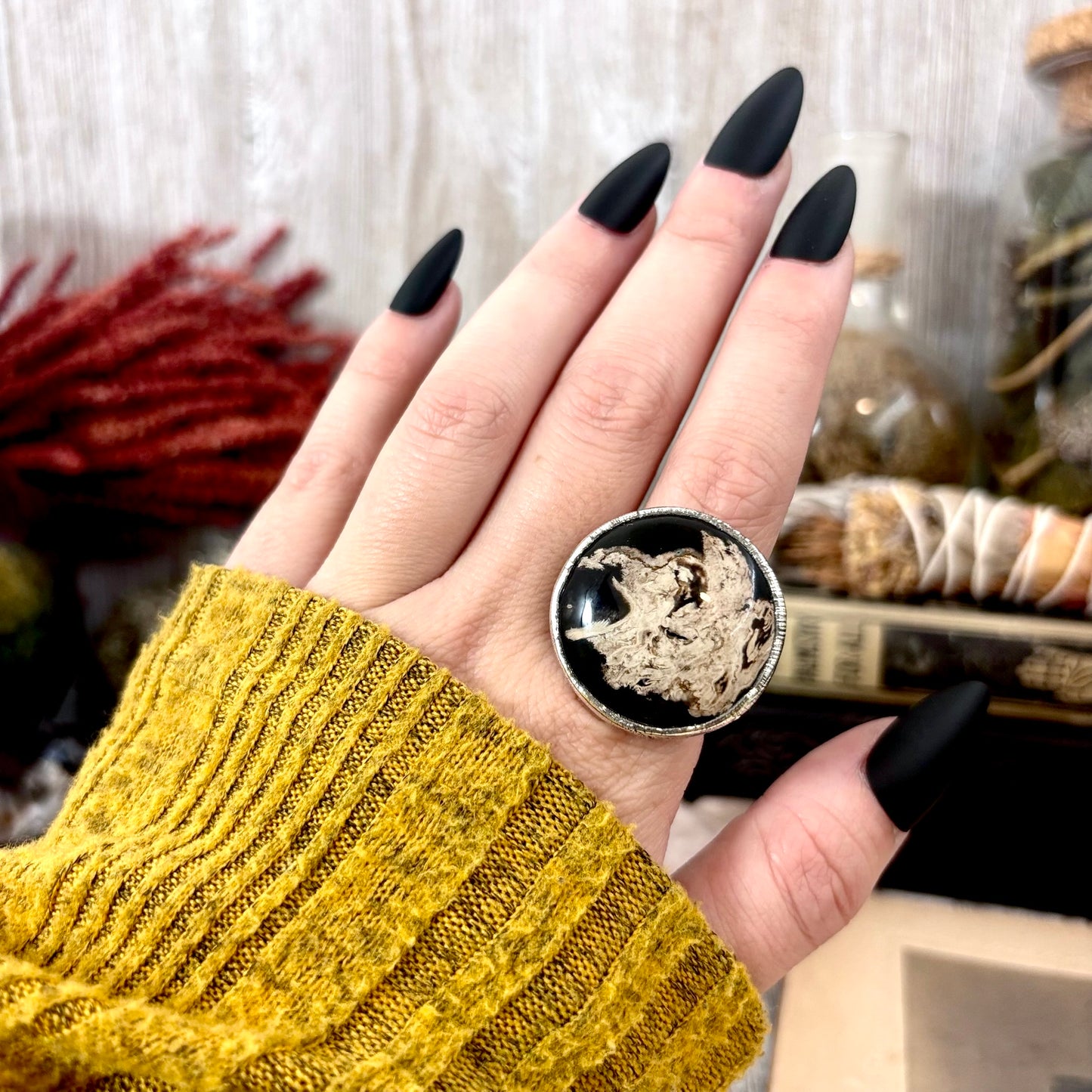 Fossilized Palm Root Crystal Ring Fine Silver Size 7 / Foxlark Collection - One of a Kind