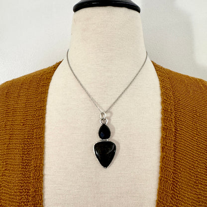 Multi Stone Black Onyx Silver Sheen Obsidian Necklace Silver / Foxlark Collection