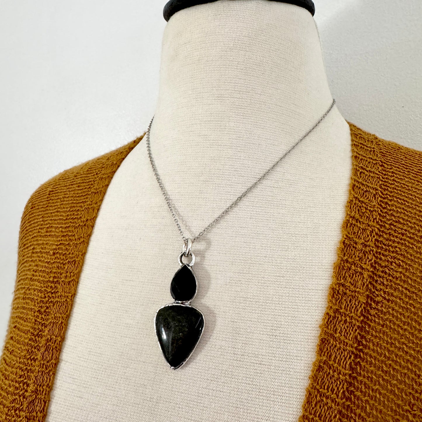 Multi Stone Black Onyx Silver Sheen Obsidian Necklace Silver / Foxlark Collection