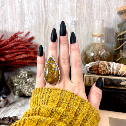 Petrified Wood Crystal Ring Fine Silver Size 6.5 / Foxlark Collection - One of a Kind