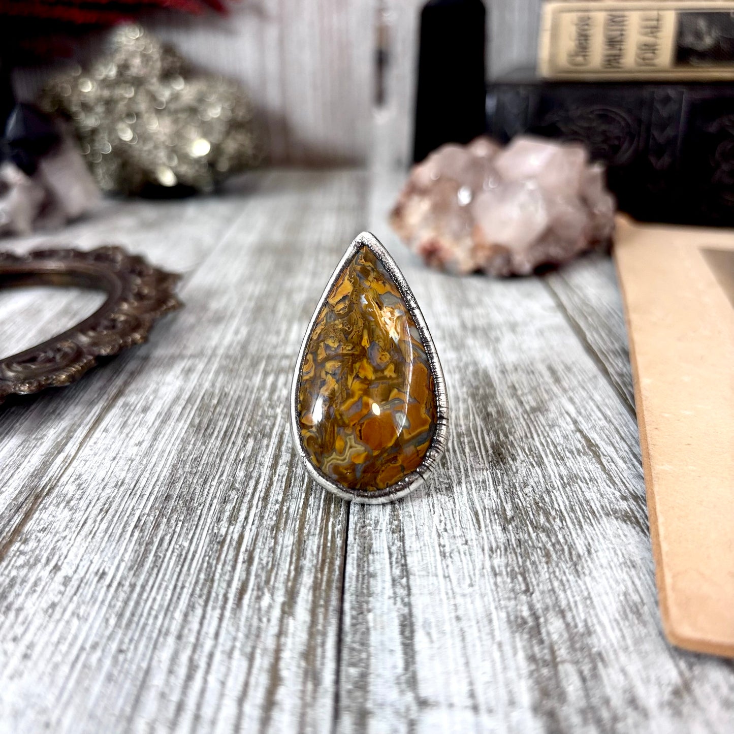 Petrified Wood Crystal Ring Fine Silver Size 6.5 / Foxlark Collection - One of a Kind